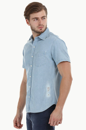 424- Denim Shirt- Man- L - Blue in 2023 | Denim shirt, Denim shirt men, Distressed  denim